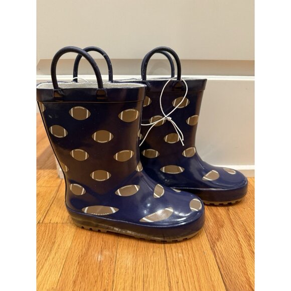 Hudson Baby Navy Blue Rain Boots With Footballs Size 10T NWT - Picture 7 of 7
